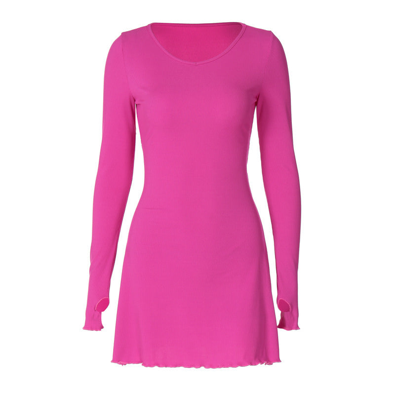 Solid Color Back Lace-up Waist-controlled Dress