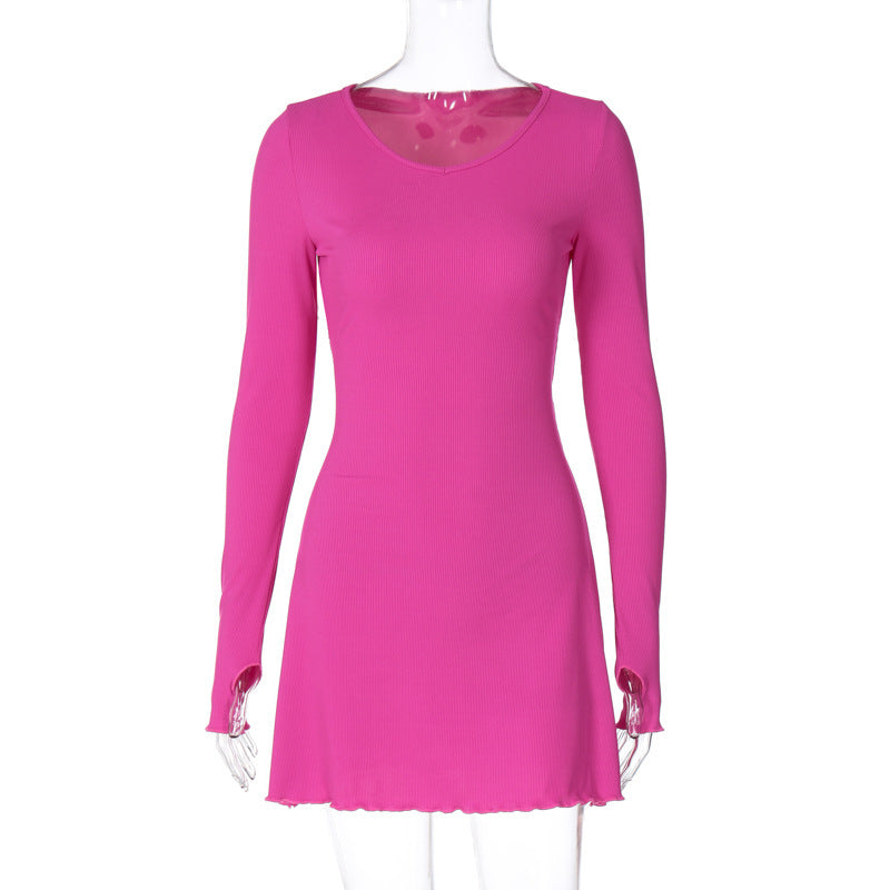 Solid Color Back Lace-up Waist-controlled Dress