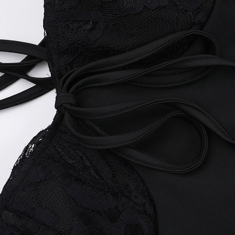 Lace Chest Back Long Sleeve Dress