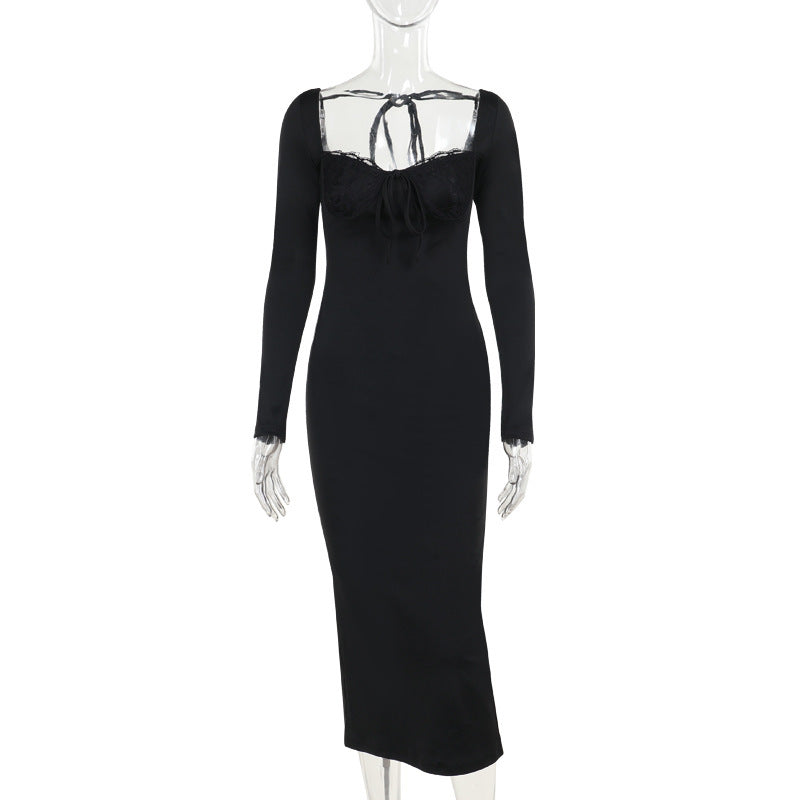 Lace Chest Back Long Sleeve Dress